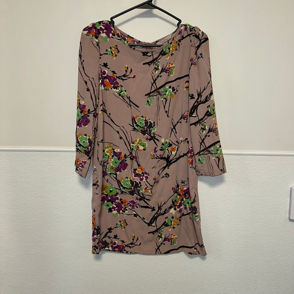 Women's Darling Floral Print Dress Size Small Zipper Back Mauve Tunic